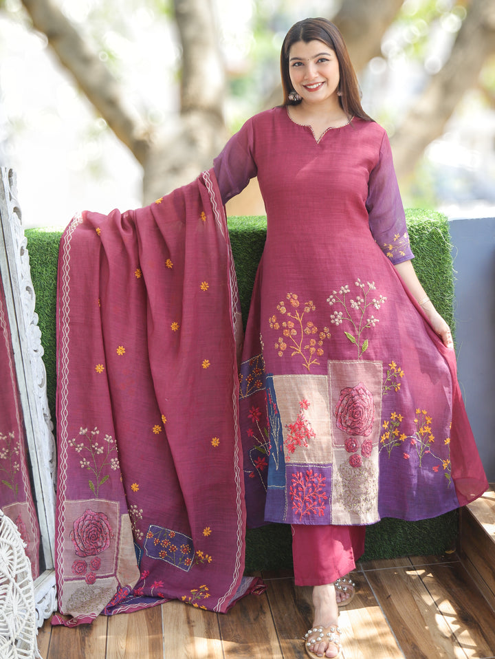 Camila Wine French Knot Cotton Linen 3 Piece Set