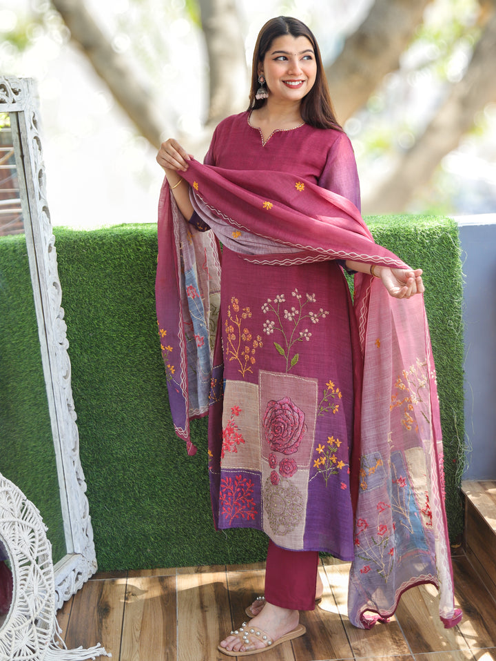 Camila Wine French Knot Cotton Linen 3 Piece Set