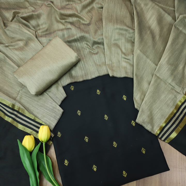 Premika Ebony Black All Over Thread Weaved Work Cotton Silk Suit Set