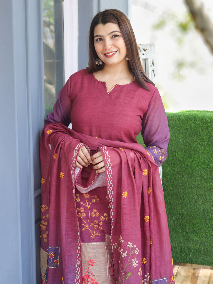 Camila Wine French Knot Cotton Linen 3 Piece Set