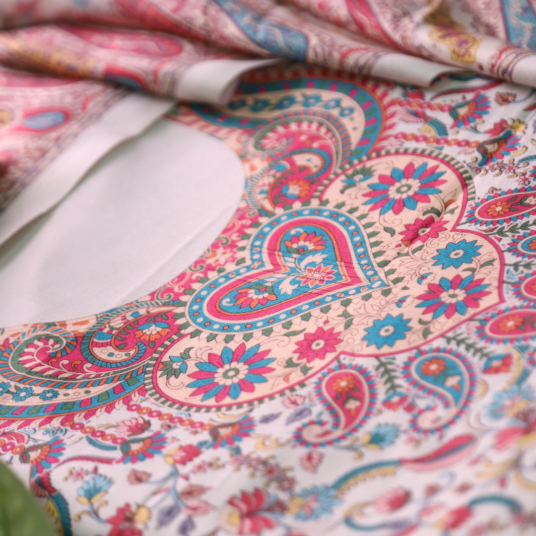 Yashvi Pearl White All Over Digital Floral Printed Semi Pashmina Winter Set