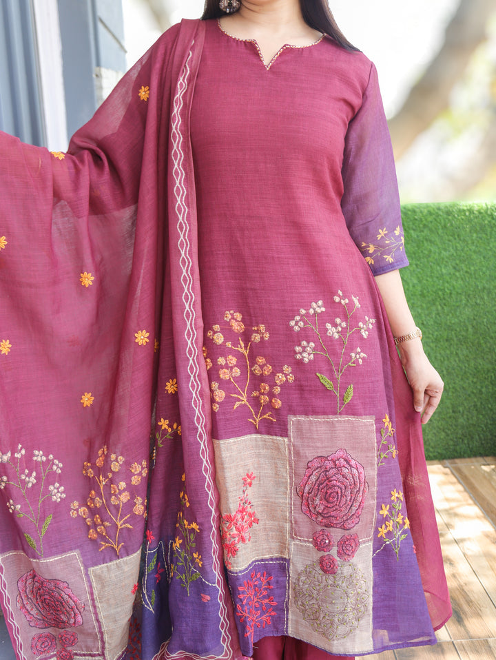 Camila Wine French Knot Cotton Linen 3 Piece Set