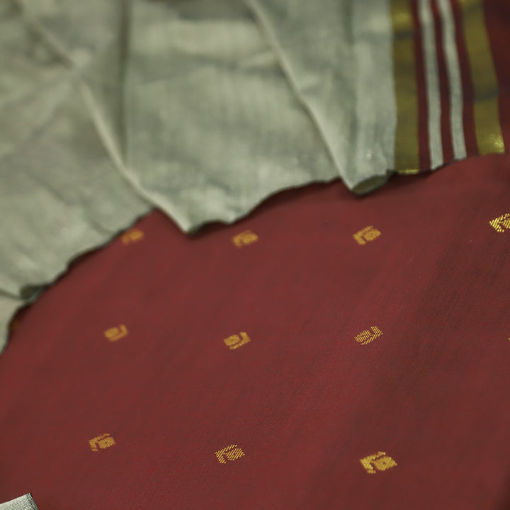 Premika Dark Maroon Red All Over Thread Weaved Work Cotton Silk Suit Set