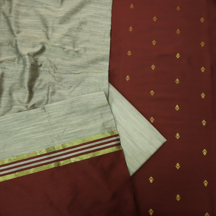 Premika Dark Maroon Red All Over Thread Weaved Work Cotton Silk Suit Set