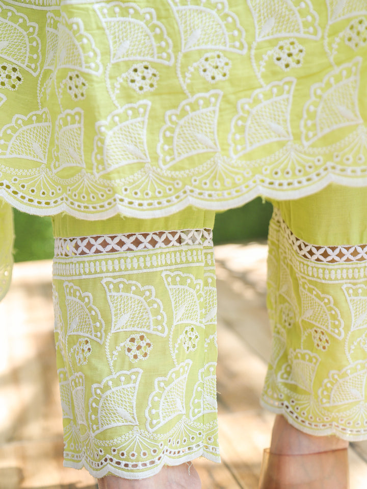 Millie Leaf Green Anarkali Mul Cotton 3 Piece Set