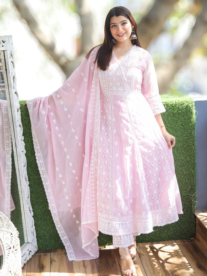 Millie Candy Pink Anarkali Mul Cotton 3 Piece Set