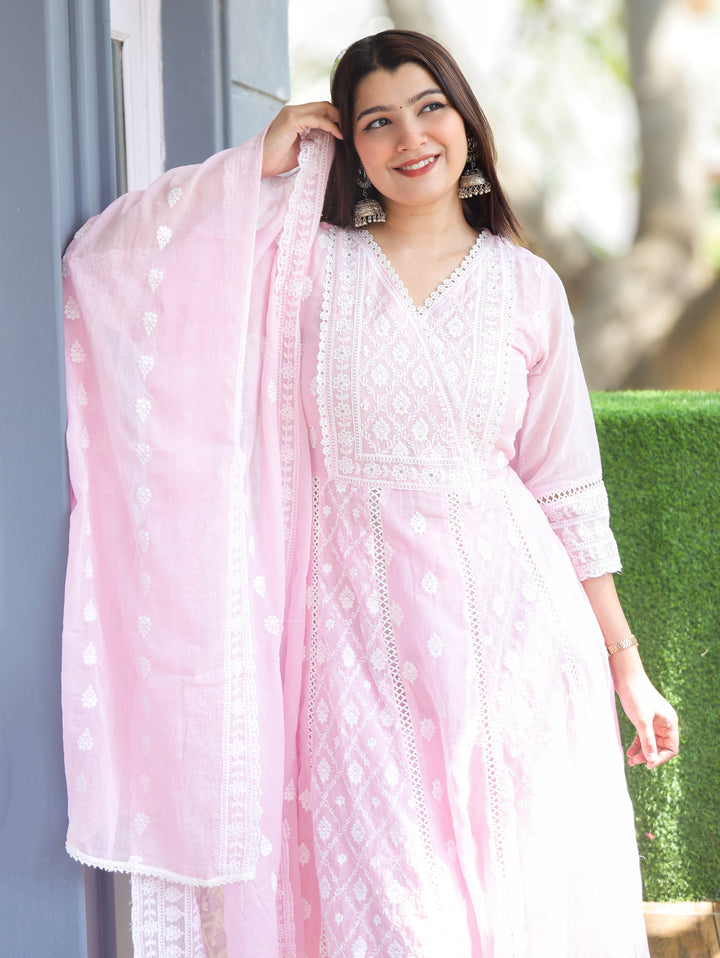 Millie Candy Pink Anarkali Mul Cotton 3 Piece Set