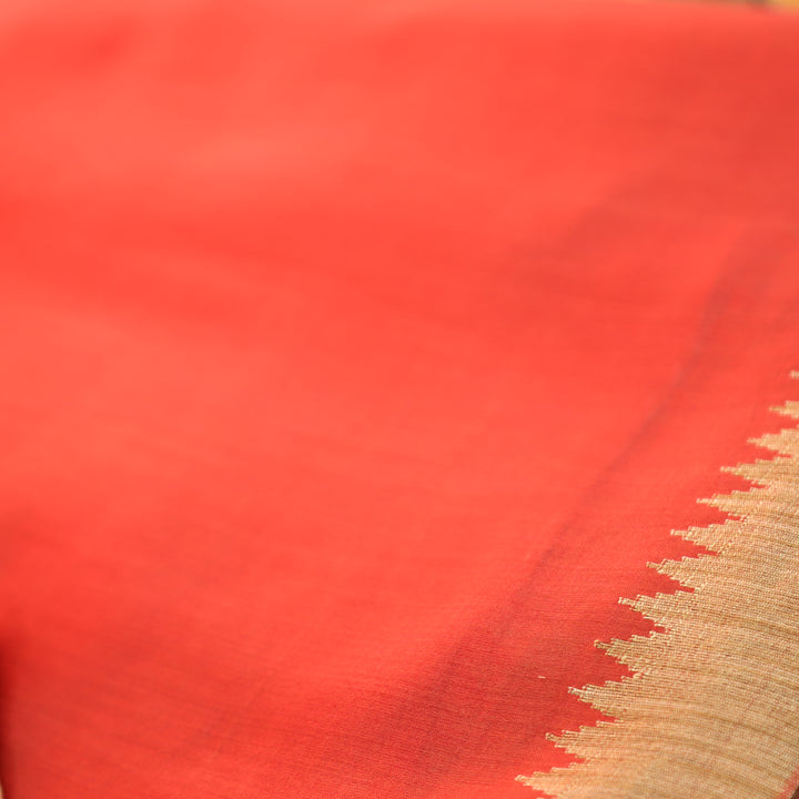 Pulvi Tangerine Rust Temple Style Jute Sleeve Work Maheswari Chanderi Set