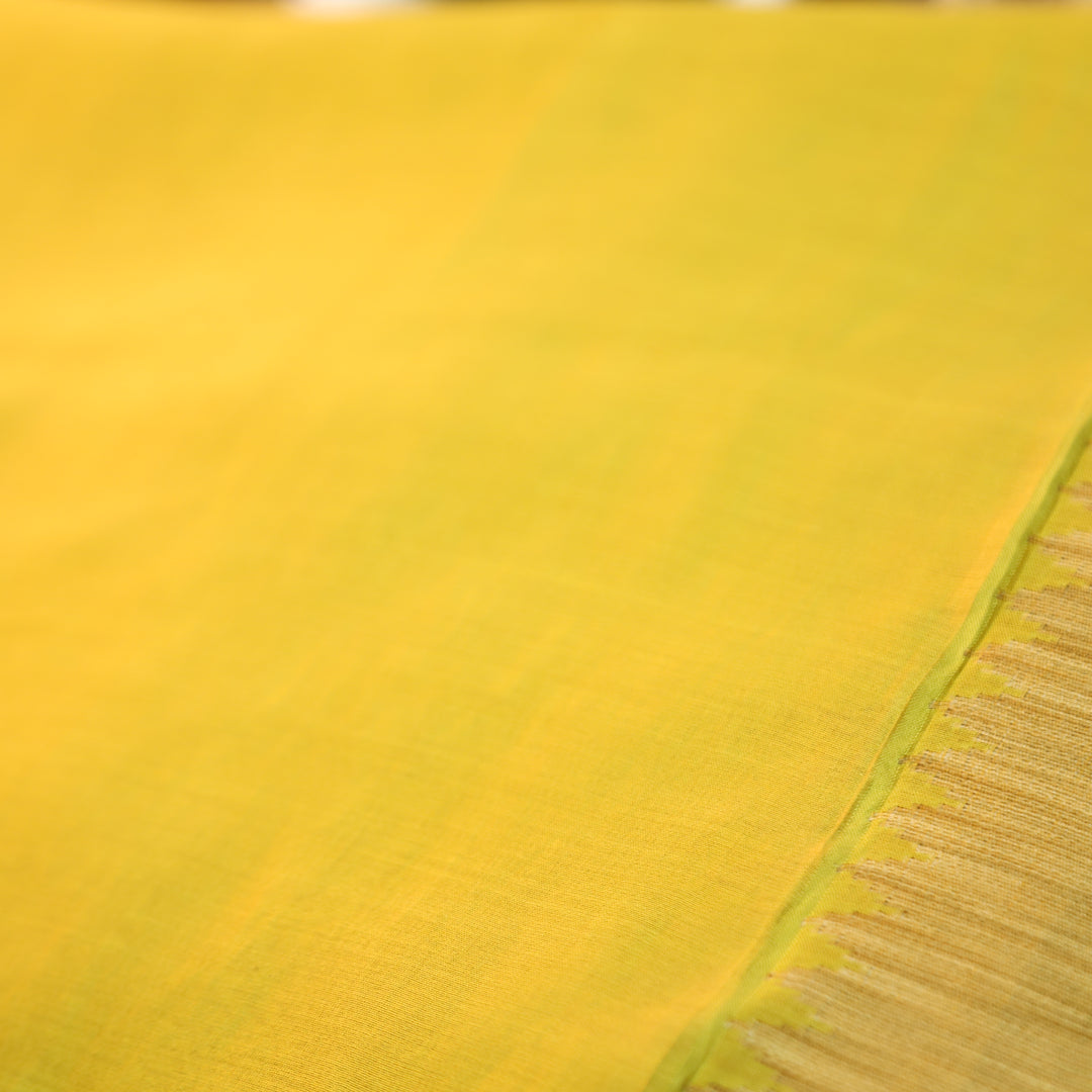 Pulvi Dijon Yellow Temple Style Jute Sleeve Work Maheswari Chanderi Set