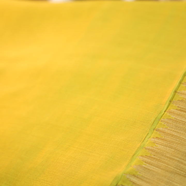 Pulvi Dijon Yellow Temple Style Jute Sleeve Work Maheswari Chanderi Set
