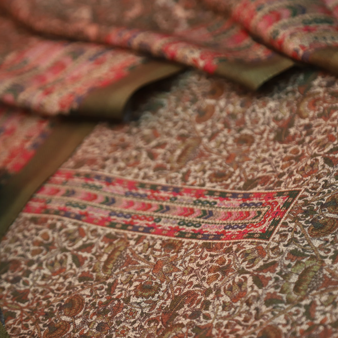 यशिका Leaf Green All Over Intricate Digital Printed Semi Pashmina Winter Set