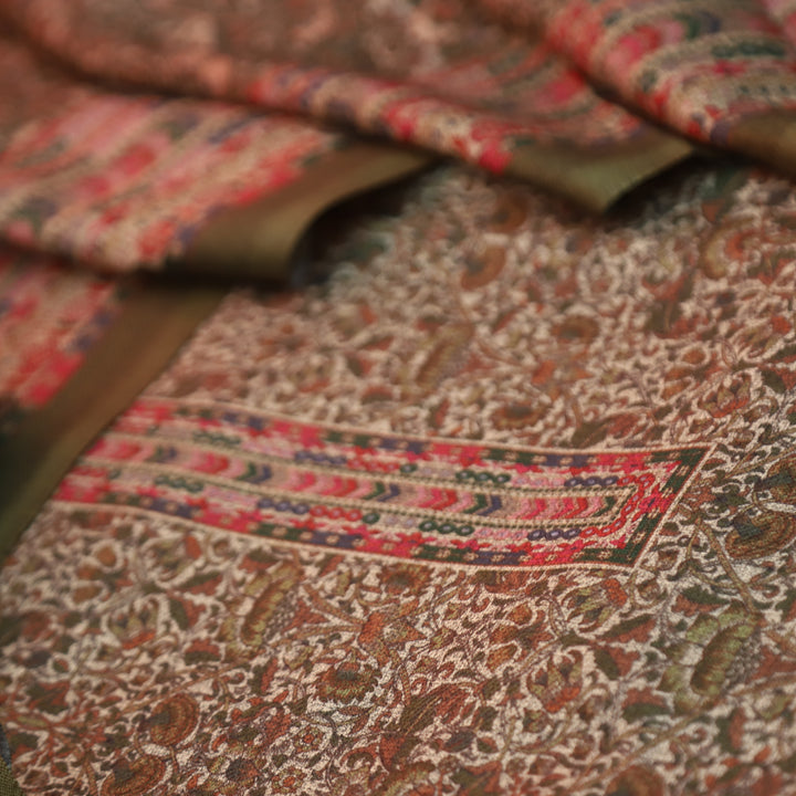 यशिका Leaf Green All Over Intricate Digital Printed Semi Pashmina Winter Set