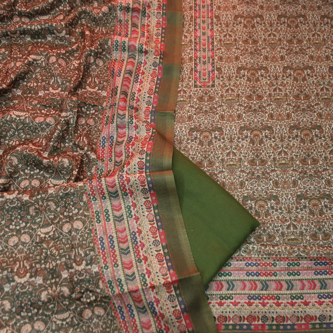 यशिका Leaf Green All Over Intricate Digital Printed Semi Pashmina Winter Set