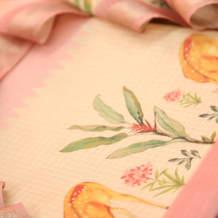 Saloni Pumpkin Peach Digital Floral and Deer Printed Kota Doriya Suit Set