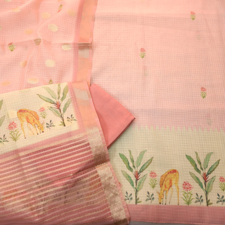 Saloni Pumpkin Peach Digital Floral and Deer Printed Kota Doriya Suit Set