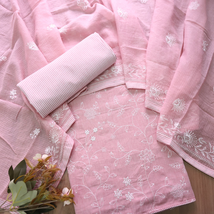 Jiya Blush Pink All Over Embroidered Cotton Set