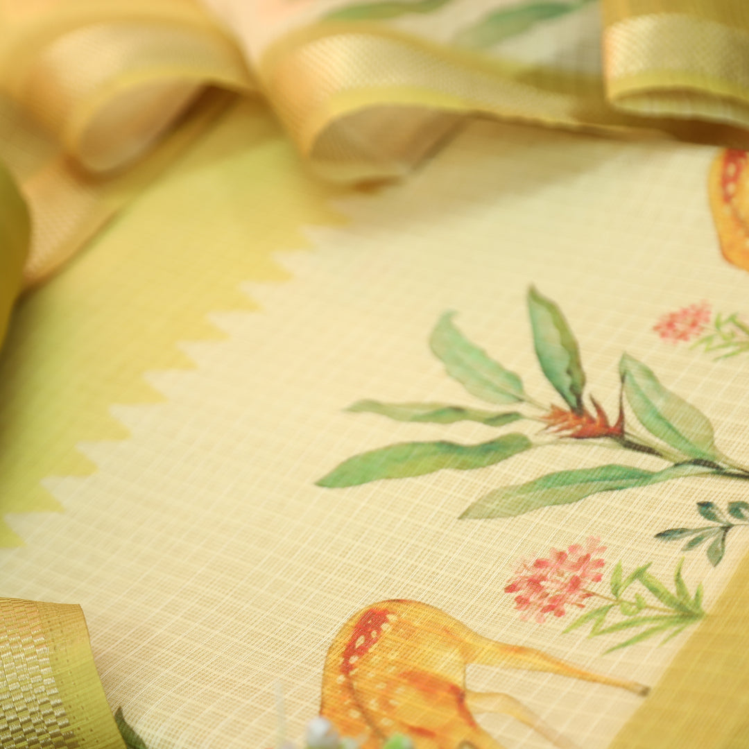 Saloni Sunflower Yellow Digital Floral and Deer Printed Kota Doriya Suit Set
