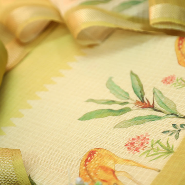 Saloni Sunflower Yellow Digital Floral and Deer Printed Kota Doriya Suit Set