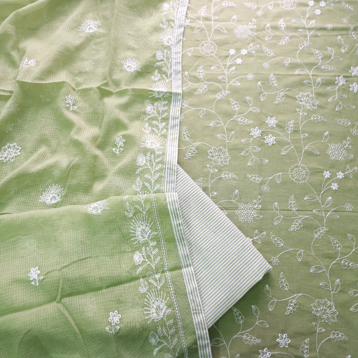 Jiya Mint Green All Over Embroidered Cotton Set
