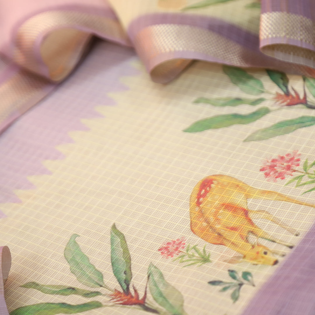 Saloni Lavish Lavender Digital Floral and Deer Printed Kota Doriya Suit Set