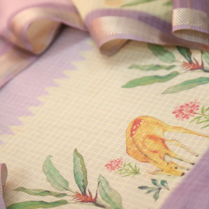 Saloni Lavish Lavender Digital Floral and Deer Printed Kota Doriya Suit Set