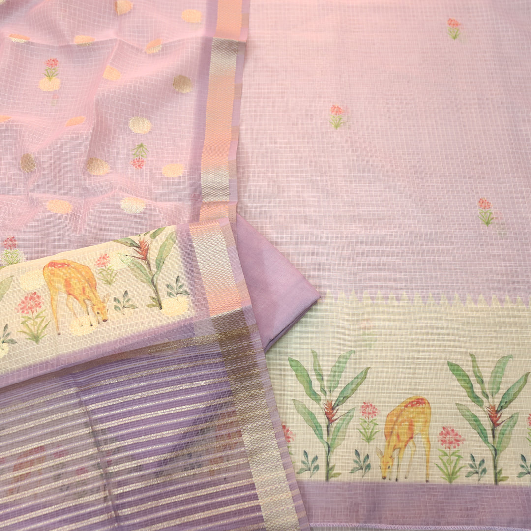 Saloni Lavish Lavender Digital Floral and Deer Printed Kota Doriya Suit Set