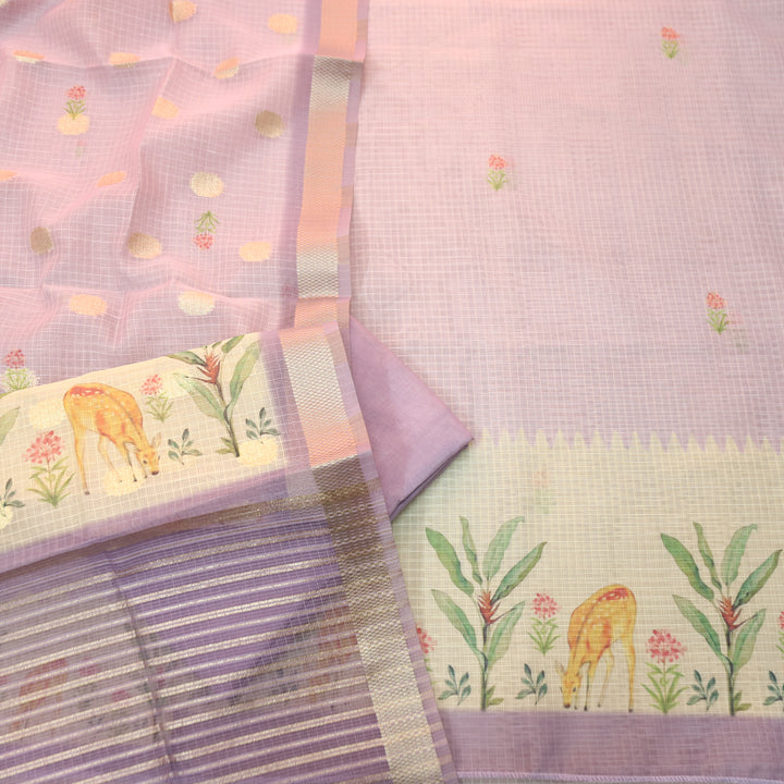 Saloni Lavish Lavender Digital Floral and Deer Printed Kota Doriya Suit Set