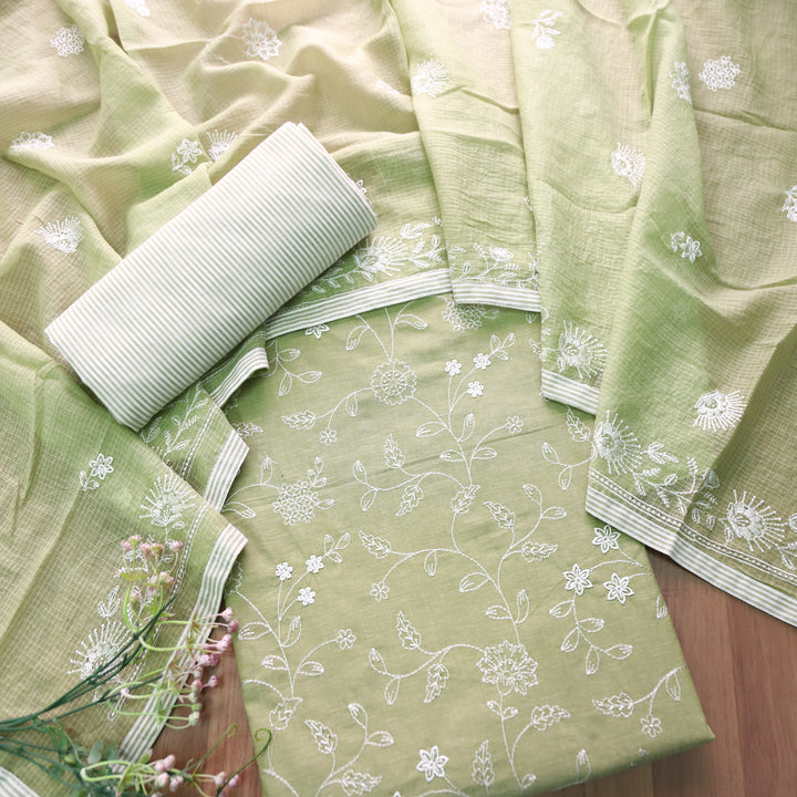 Jiya Mint Green All Over Embroidered Cotton Set