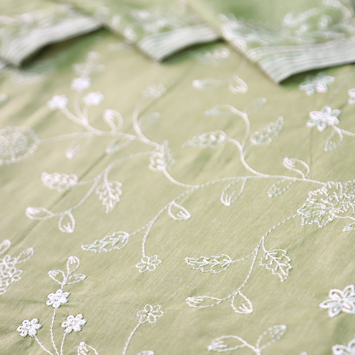Jiya Mint Green All Over Embroidered Cotton Set