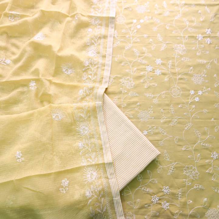 Jiya Leaf Yellow All Over Embroidered Cotton Set