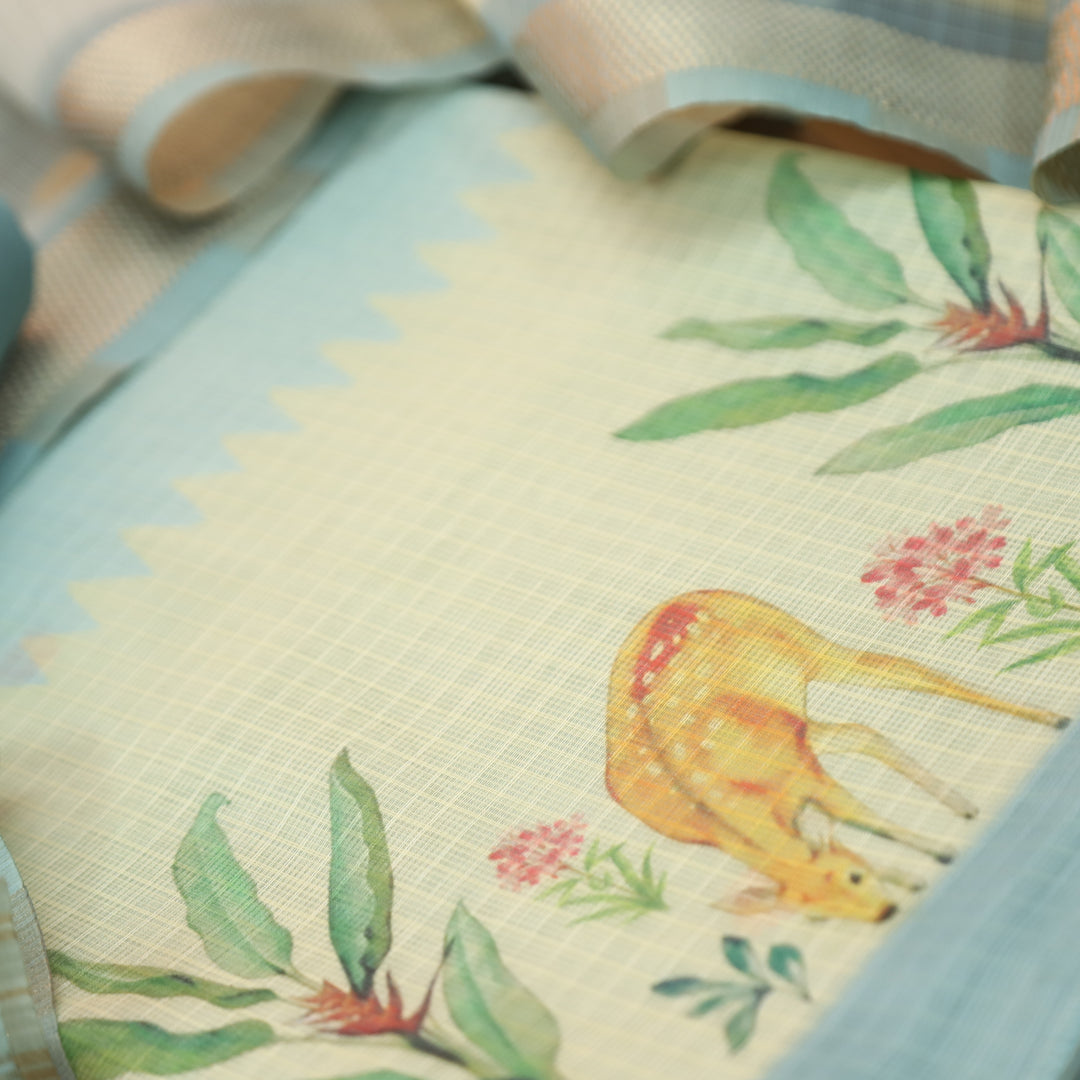 Saloni Powder Blue Digital Floral and Deer Printed Kota Doriya Suit Set