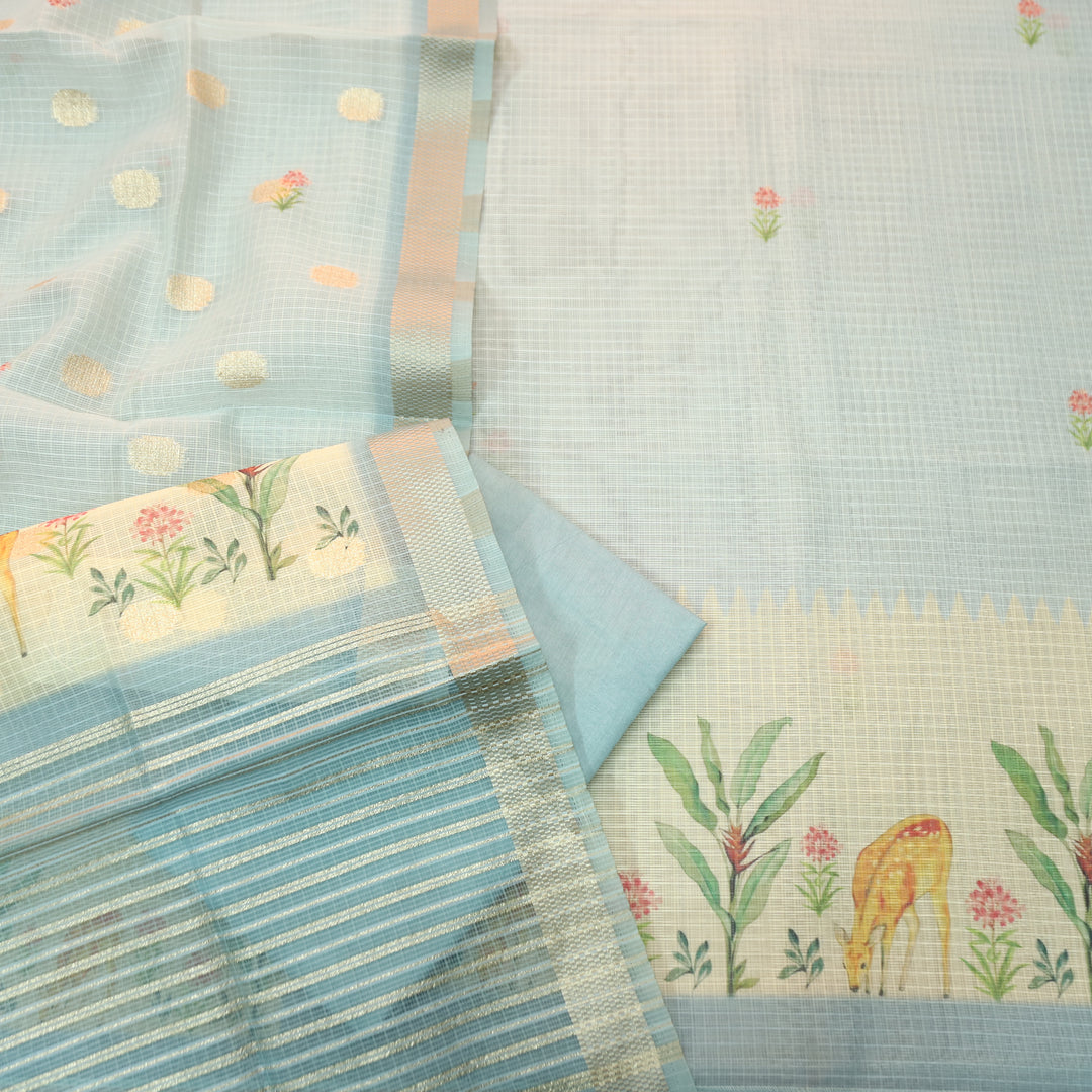 Saloni Powder Blue Digital Floral and Deer Printed Kota Doriya Suit Set