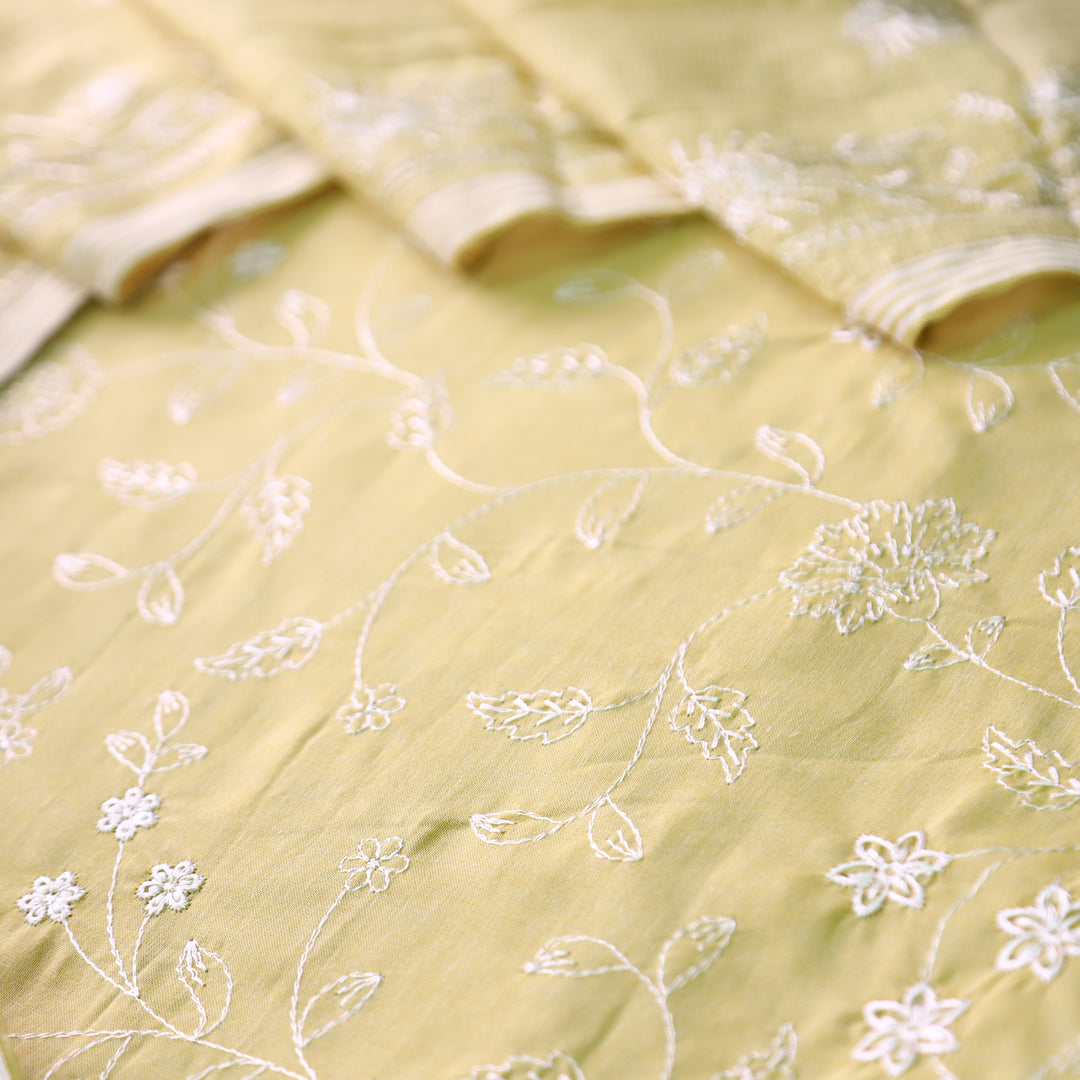 Jiya Leaf Yellow All Over Embroidered Cotton Set