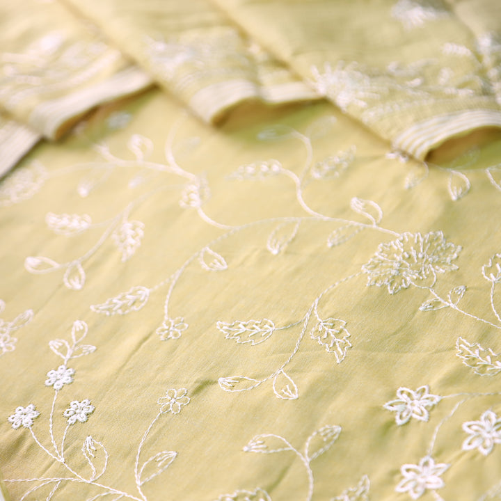 Jiya Leaf Yellow All Over Embroidered Cotton Set
