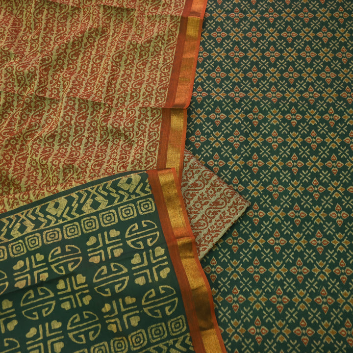 Kaasvi Pine Green Patola Printed Mangalgiri Hem Work Cotton Suit Set