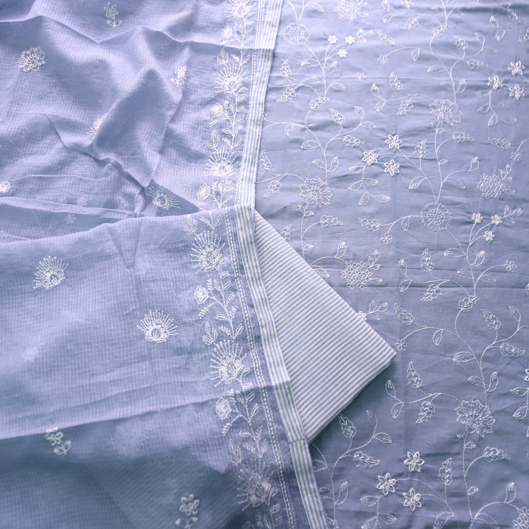 Jiya Greish Blue All Over Embroidered Cotton Set