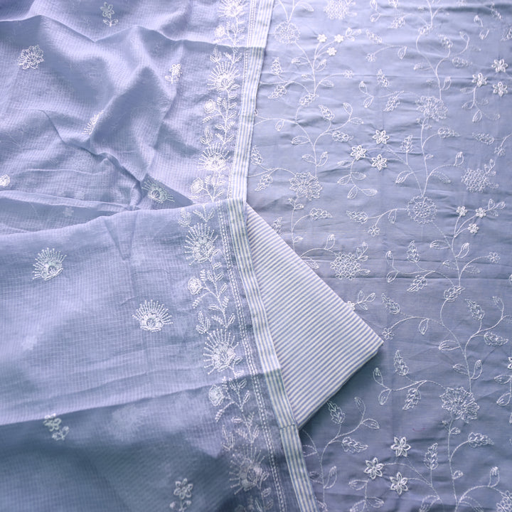 Jiya Greish Blue All Over Embroidered Cotton Set