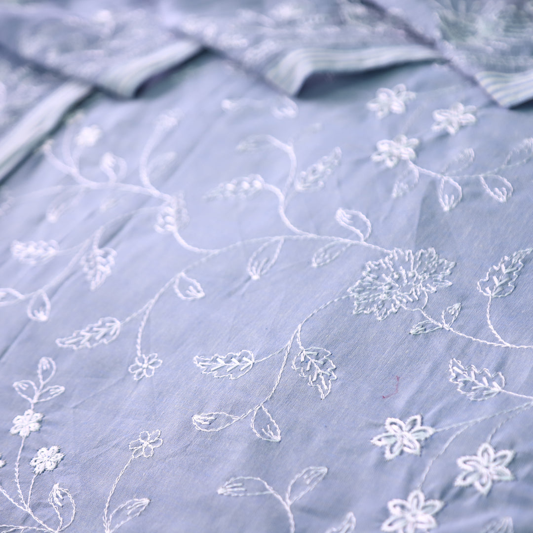 Jiya Greish Blue All Over Embroidered Cotton Set