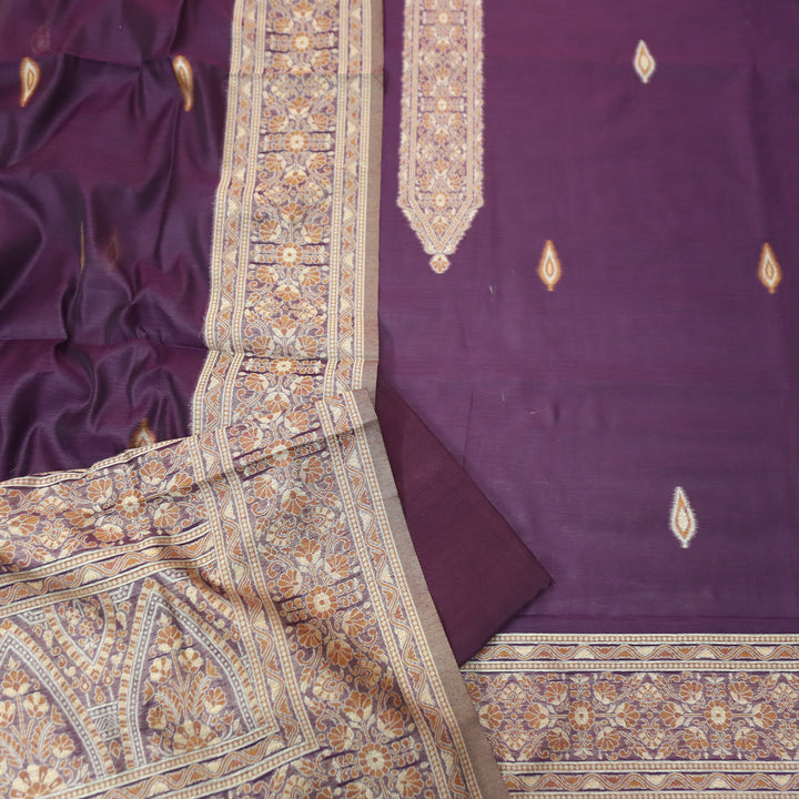 Khavaat Eggplant Purple Thread with Authentic Jamdani Weaved Hem Chanderi Suit Set