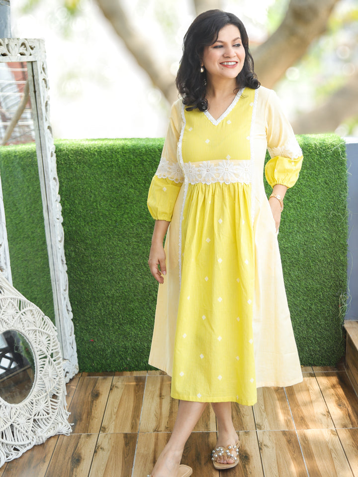 Julia Butter Yellow Floral Lace Cotton Dress