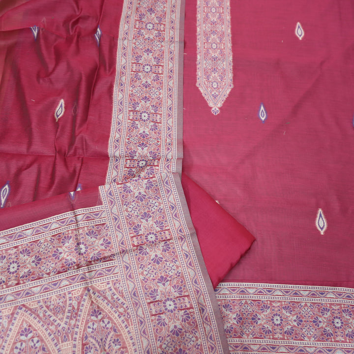 Khavaat Magenta Pink Thread with Authentic Jamdani Weaved Hem Chanderi Set