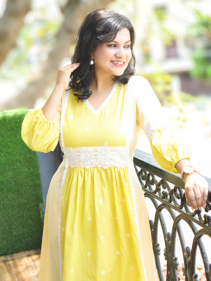 Julia Butter Yellow Floral Lace Cotton Dress
