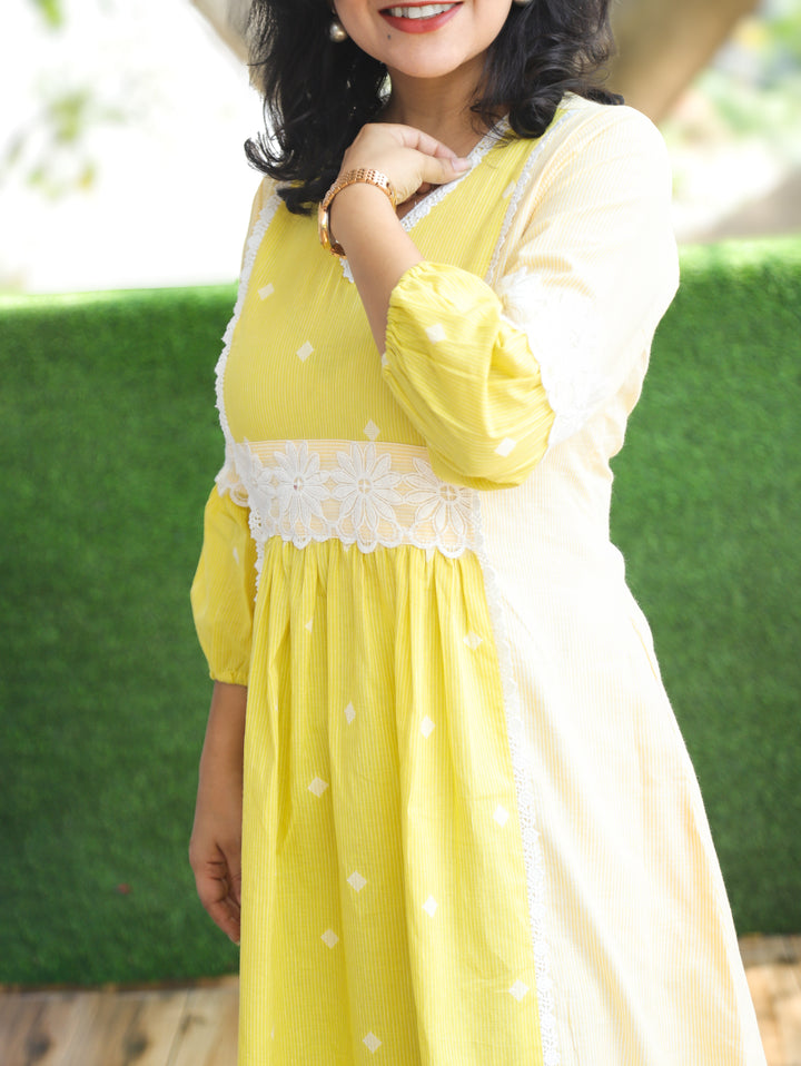 Julia Butter Yellow Floral Lace Cotton Dress