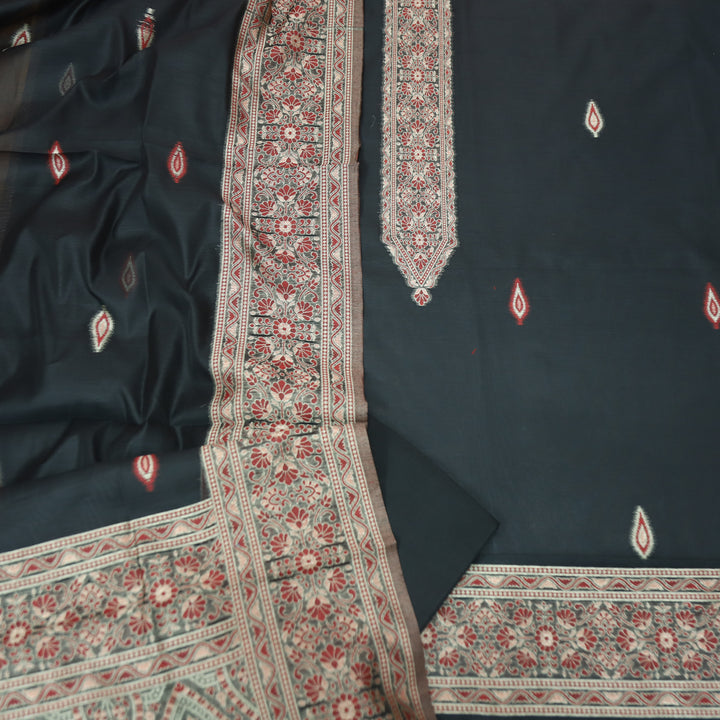 Khavaat Ebony Black Thread with Authentic Jamdani Weaved Hem Chanderi Set