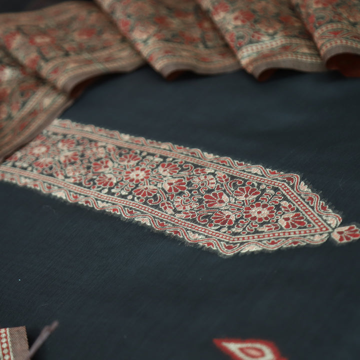 Khavaat Ebony Black Thread with Authentic Jamdani Weaved Hem Chanderi Set