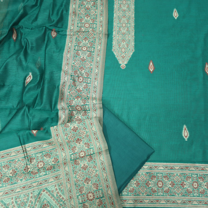 Khavaat Emerlad Green Thread with Authentic Jamdani Weaved Hem Chanderi Set