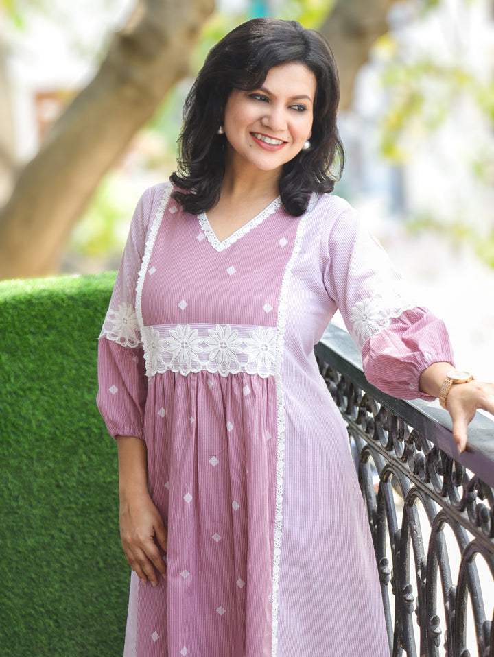 Julia Helio Lilac Floral Lace Cotton Dress