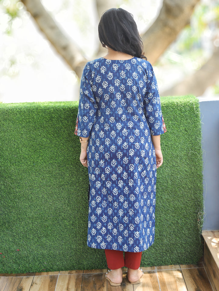 Arya Indigo Blue Dabu Printed Cotton Kurti