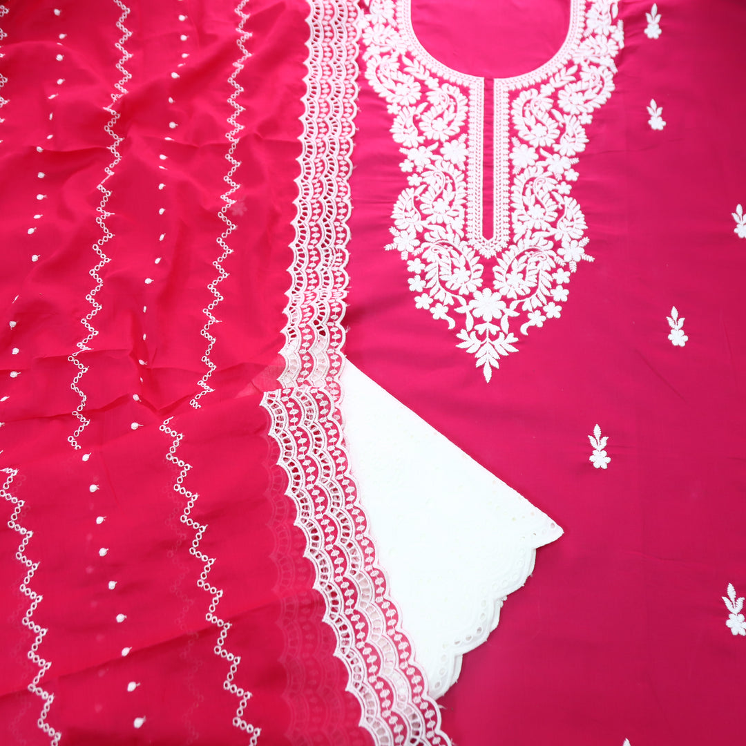 Apurva Rani Pink Chikankari inspired Thread Neck Work Cotton Suit Set
