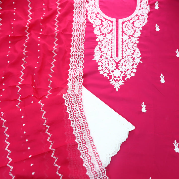 Apurva Rani Pink Chikankari inspired Thread Neck Work Cotton Suit Set